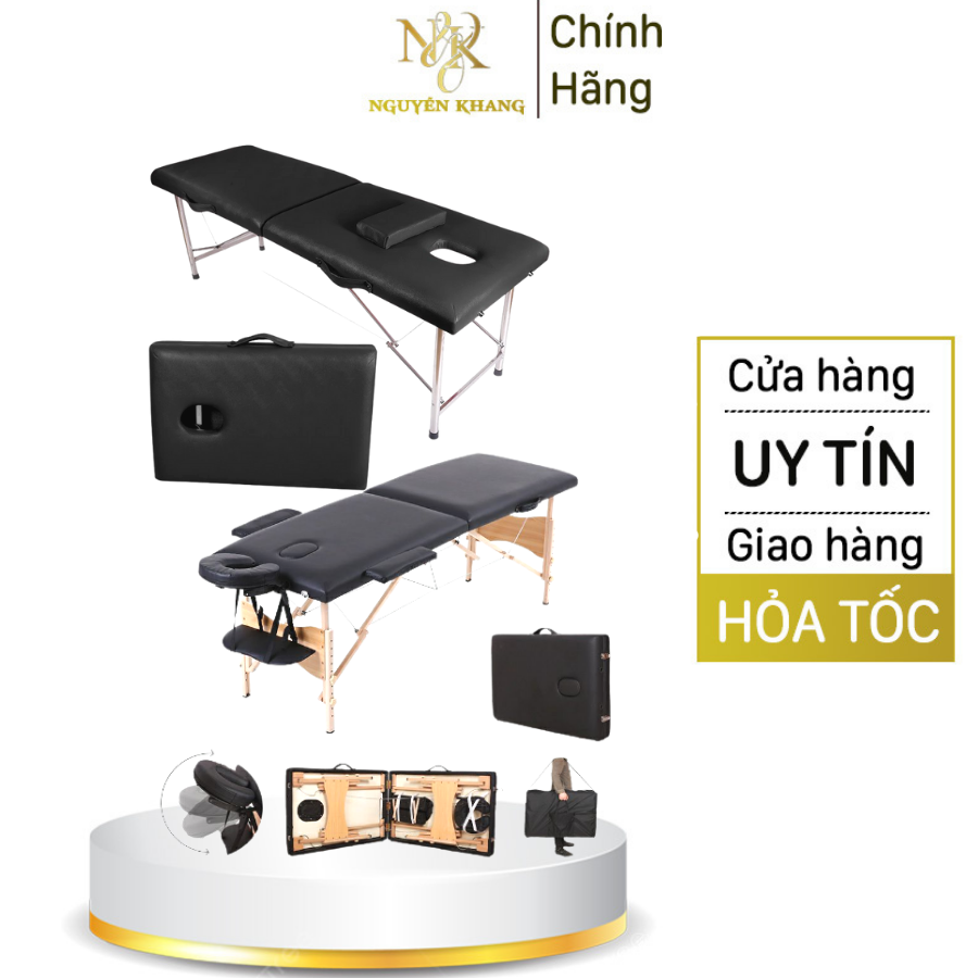 Giường vali gấp gọn, giường chân gỗ, chân inox spa chăm sóc da nối mi massage, tiện lơi khi di chuyển,