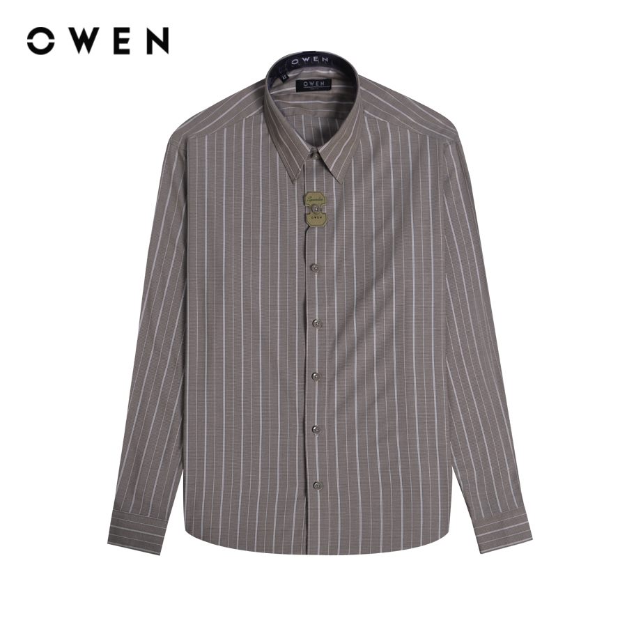 Owen - áo sơ mi dài tay slim fit as230620d màu nâu chất liệu spandex