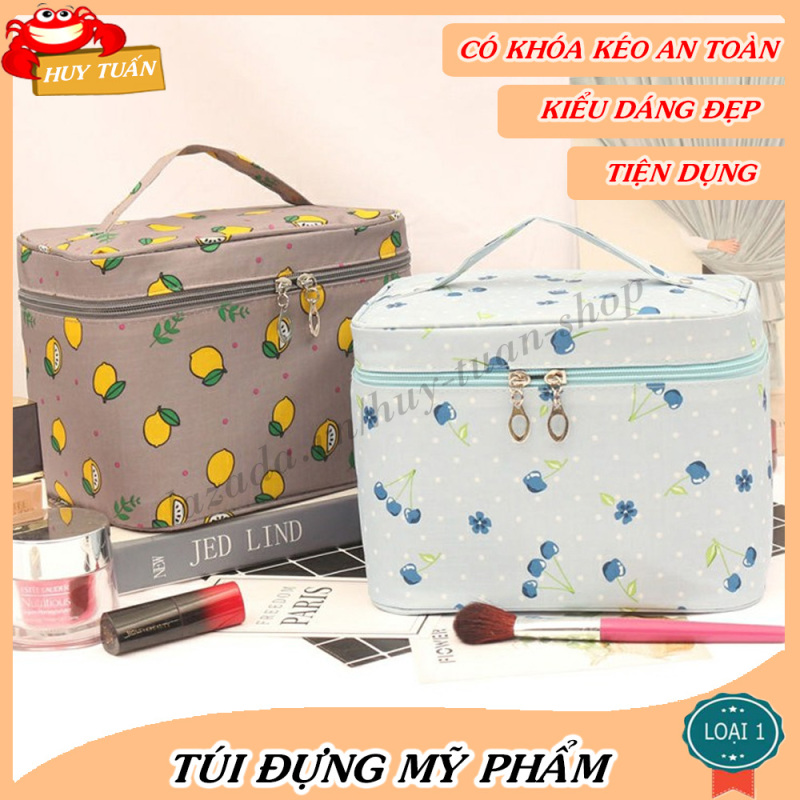 Túi đựng mỹ phẩm đồ trang điểm xách tay hình hộp (THH10), giỏ mỹ phẩm du lịch Huy Tuấn