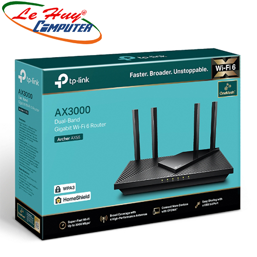 Router Wifi TP-Link Archer AX55 Băng Tần Kép AX3000Mbps Wifi 6