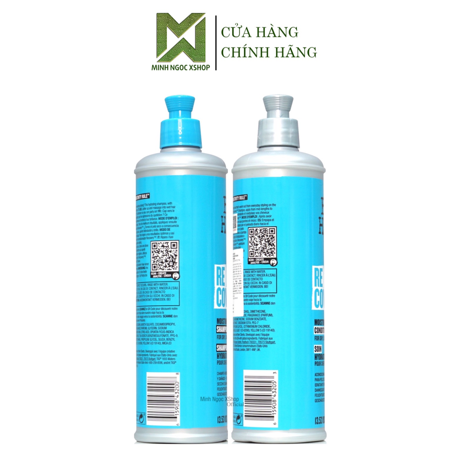 Dầu gội xả phục hồi độ ẩm tức thì Tigi Bed Head Recovery Moisture Rush 400ML, Tigi xanh dương chính hãng