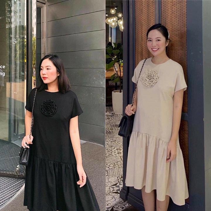 đầm bầu suông đuôi cá hoa ngực
