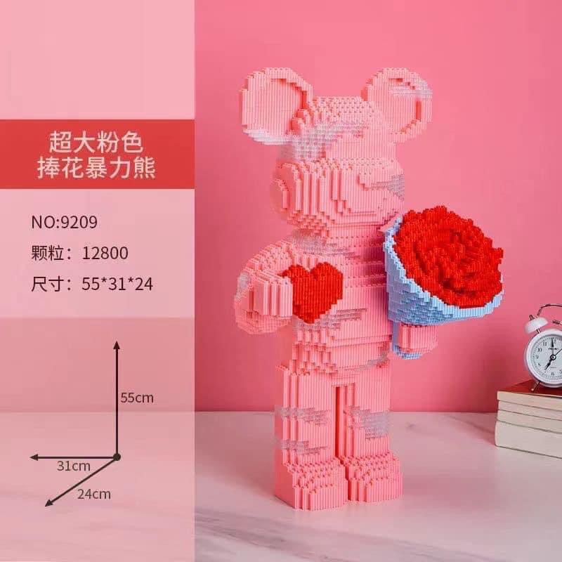 Size 55cm mô hình đồ chơi lắp ráp gấu cầm hoa bearbrick size lớn, lego cho người lớn, trẻ em