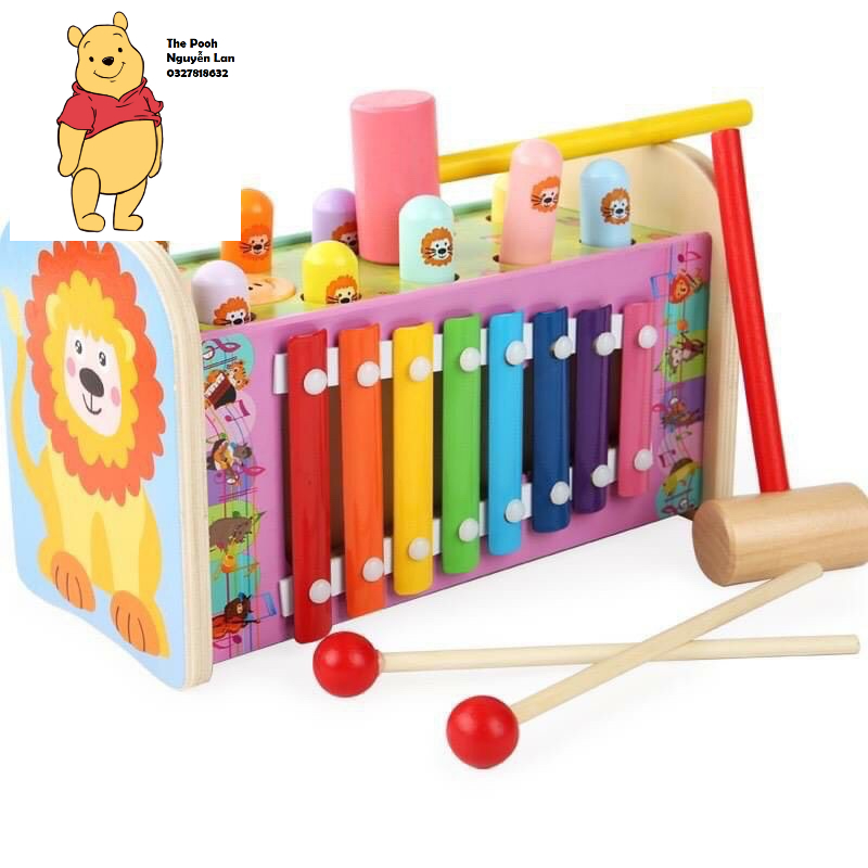 Bộ Đồ Chơi Gỗ 3 In 1 Đập Chuột Hình Sư Tử Kèm Đàn Kết Hợp Xoay Bánh Răng