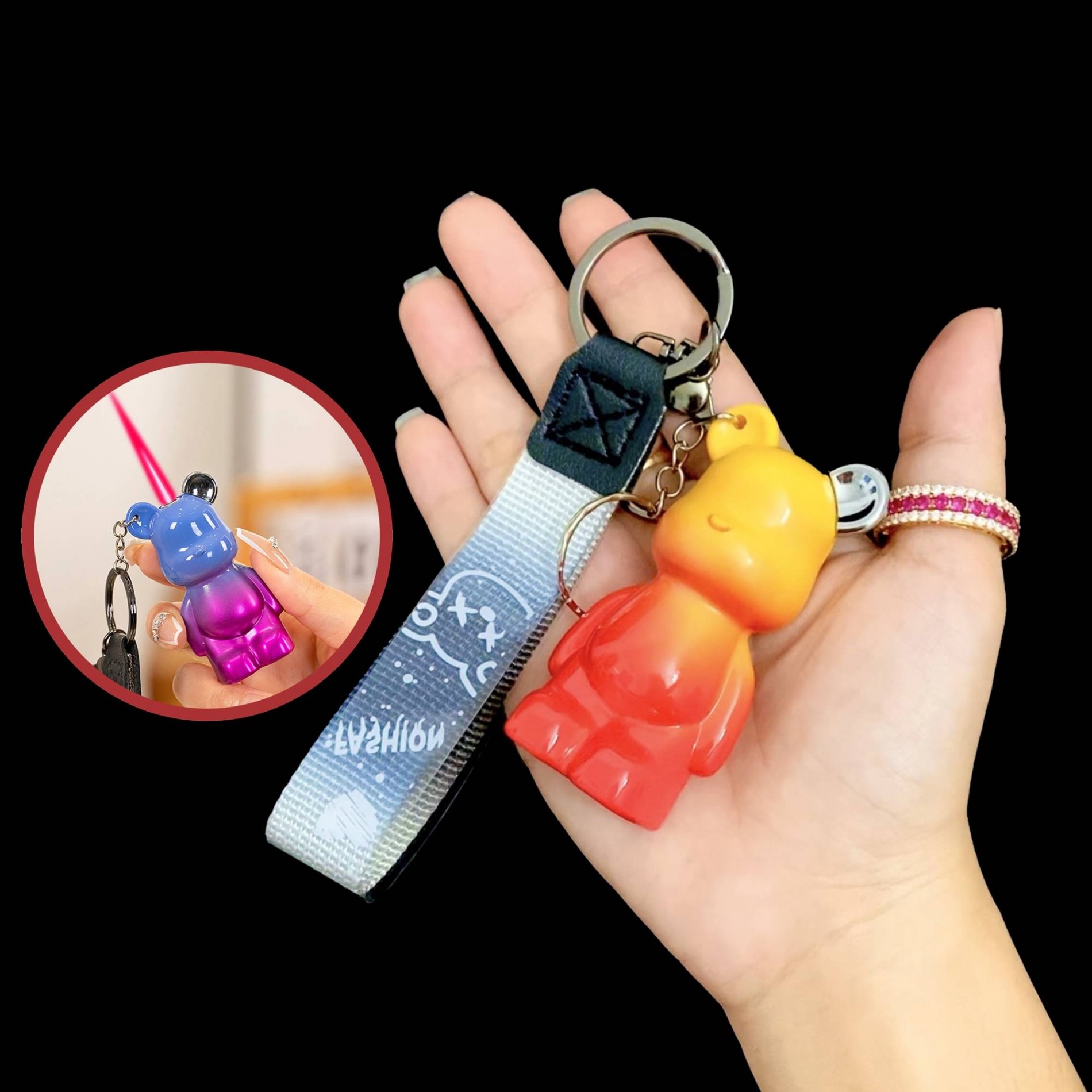 Bật lửa khè - móc khóa hình gấu bearbrick màu cầu vòng -