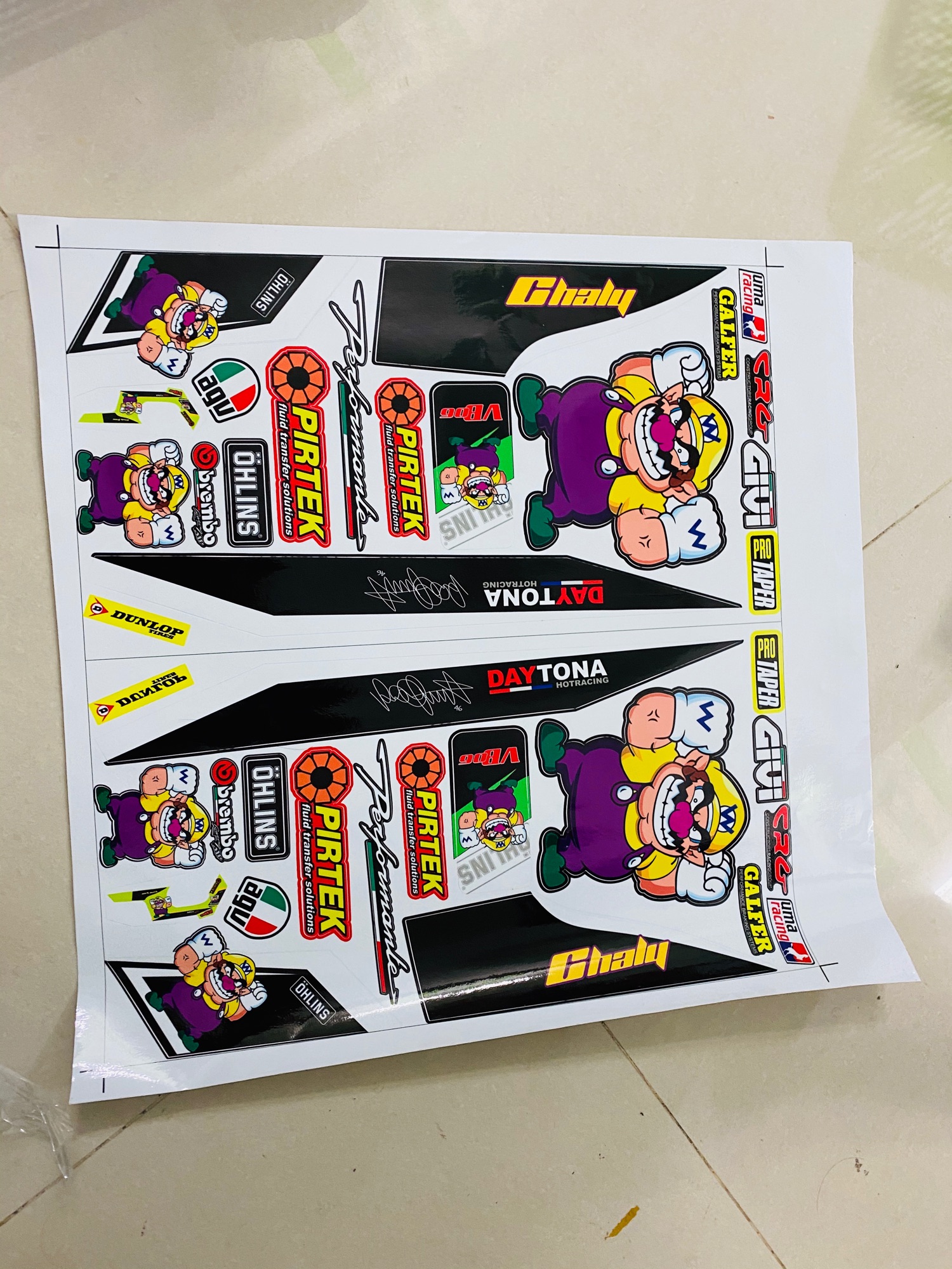 Tem rời Chaly Mario dán xe trắng