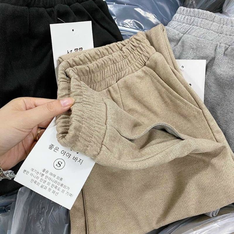 Quần Baggy Nữ Chất Dạ, Đính Khuy Gấu