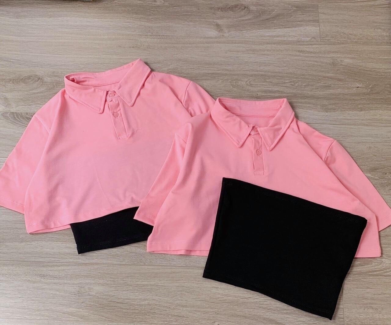 Sét áo croptop cổ bẻ kèm áo ống sành điệu TTSLA0219