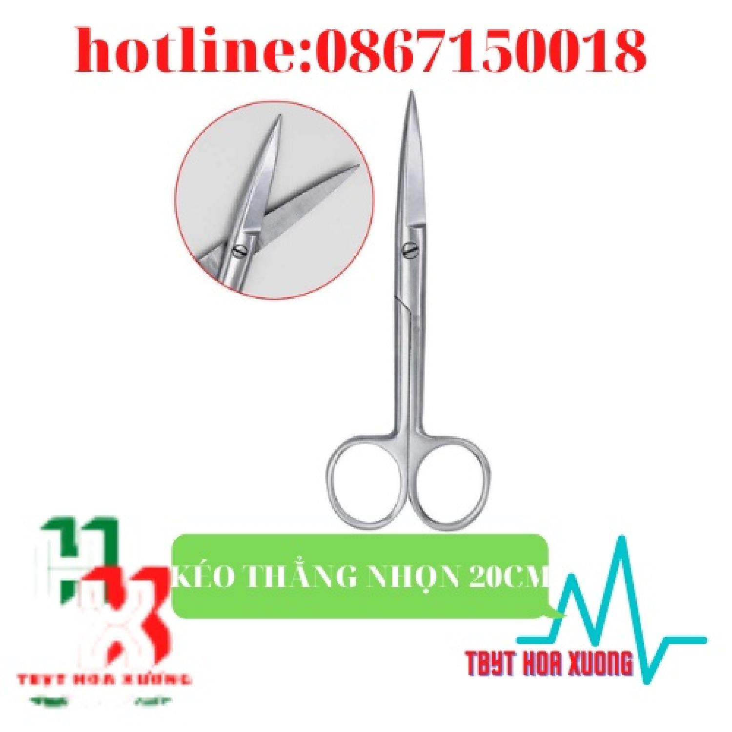 Kéo Y Tế Thẳng Nhọn 20cm - Kéo Cắt Chỉ