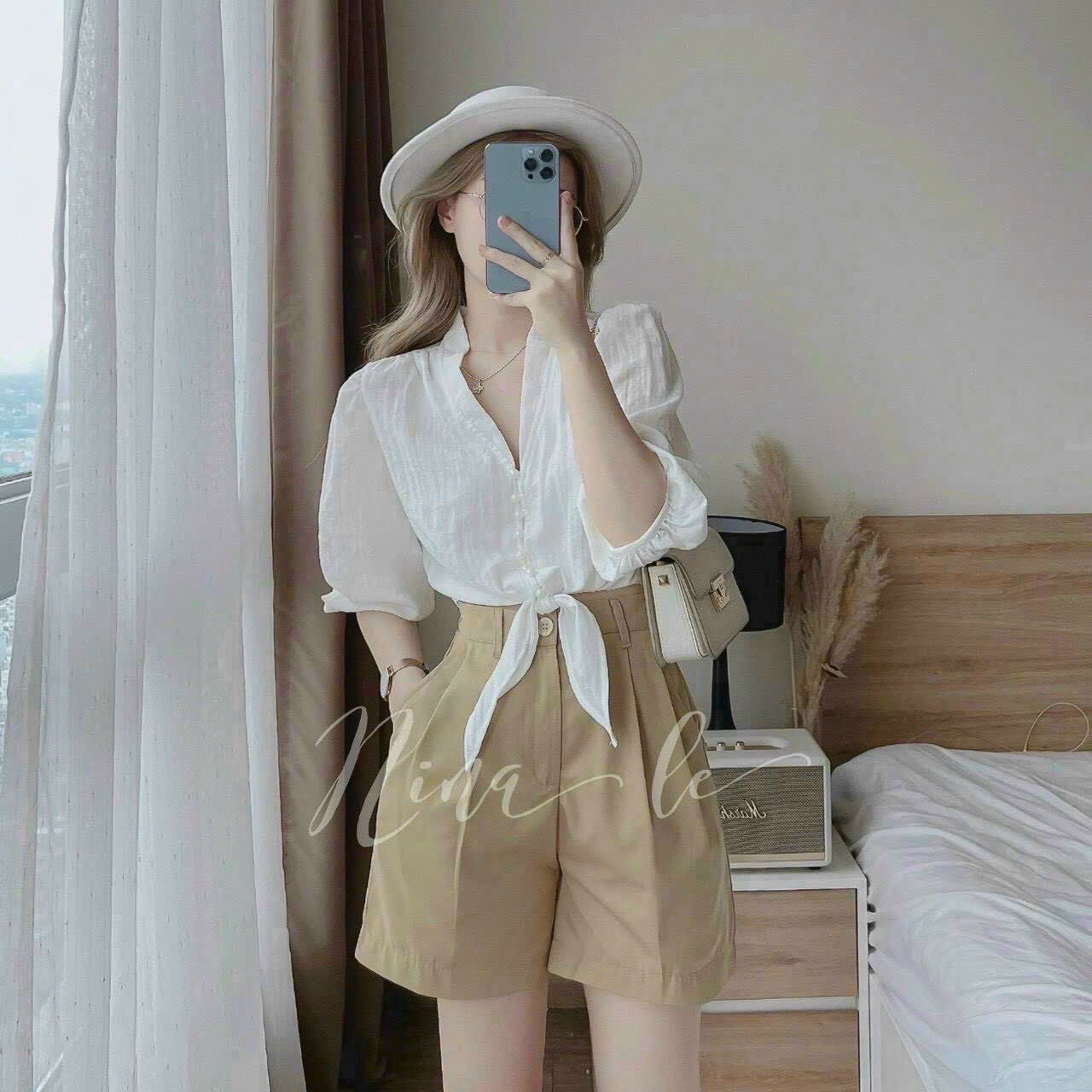 Set bộ siêu HOT áo sơ mi cổ V cột tà mix quần đùi phong cách, Set thời trang đi biển quần ngắn mix áo croptop sơ mi tay lửng xinh xắn, Set bộ hottrend áo sơ mi tay lửng croptop mix quần đùi cá tính MTB