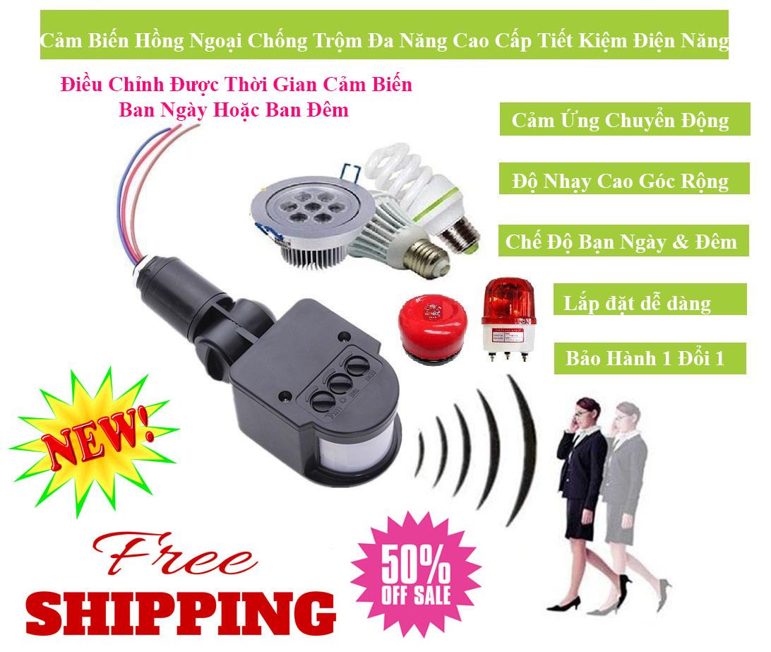Den Cam Ung Chong Trom, Bộ Chống Trộm Hồng Ngoại, Cảm Biến Hồng Ngoại Ngoài Trời Chống Trộm Đa Năng, Tự Động Tắt Mở Đèn Điện, Cảnh Báo Đèn, Chuông Chống Trộm, Điều Chỉnh Được Độ Trễ Thời Gian, Bảo Hành Toàn Quốc