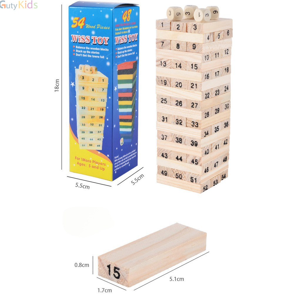 BỘ ĐỒ CHƠI RÚT GỖ WISS TOY (Gồm 49 thanh gỗ và 4 xúc xắc)