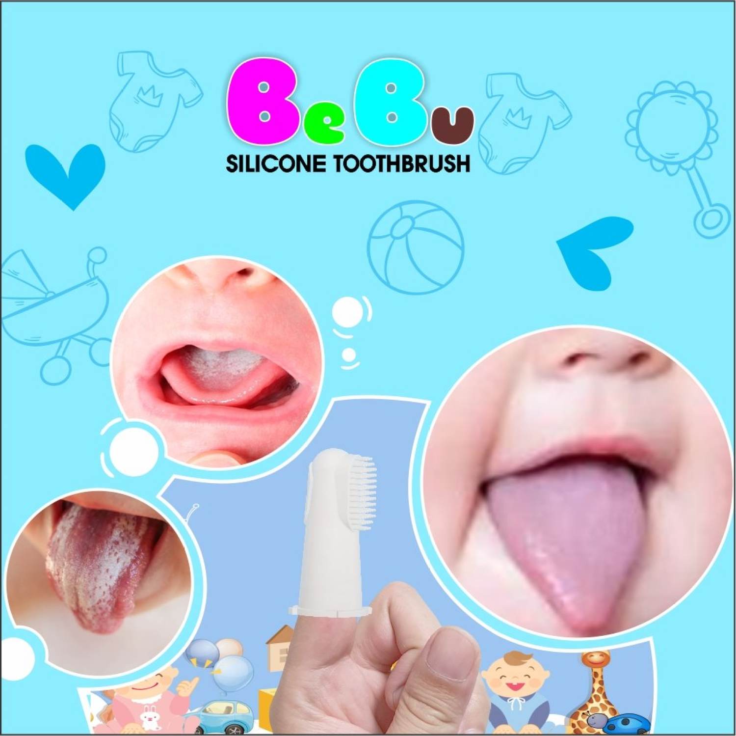 Bàn chải tưa lưỡi bebu 100% silicon y tế siêu mềm lồng ngón tay - ảnh sản phẩm 1