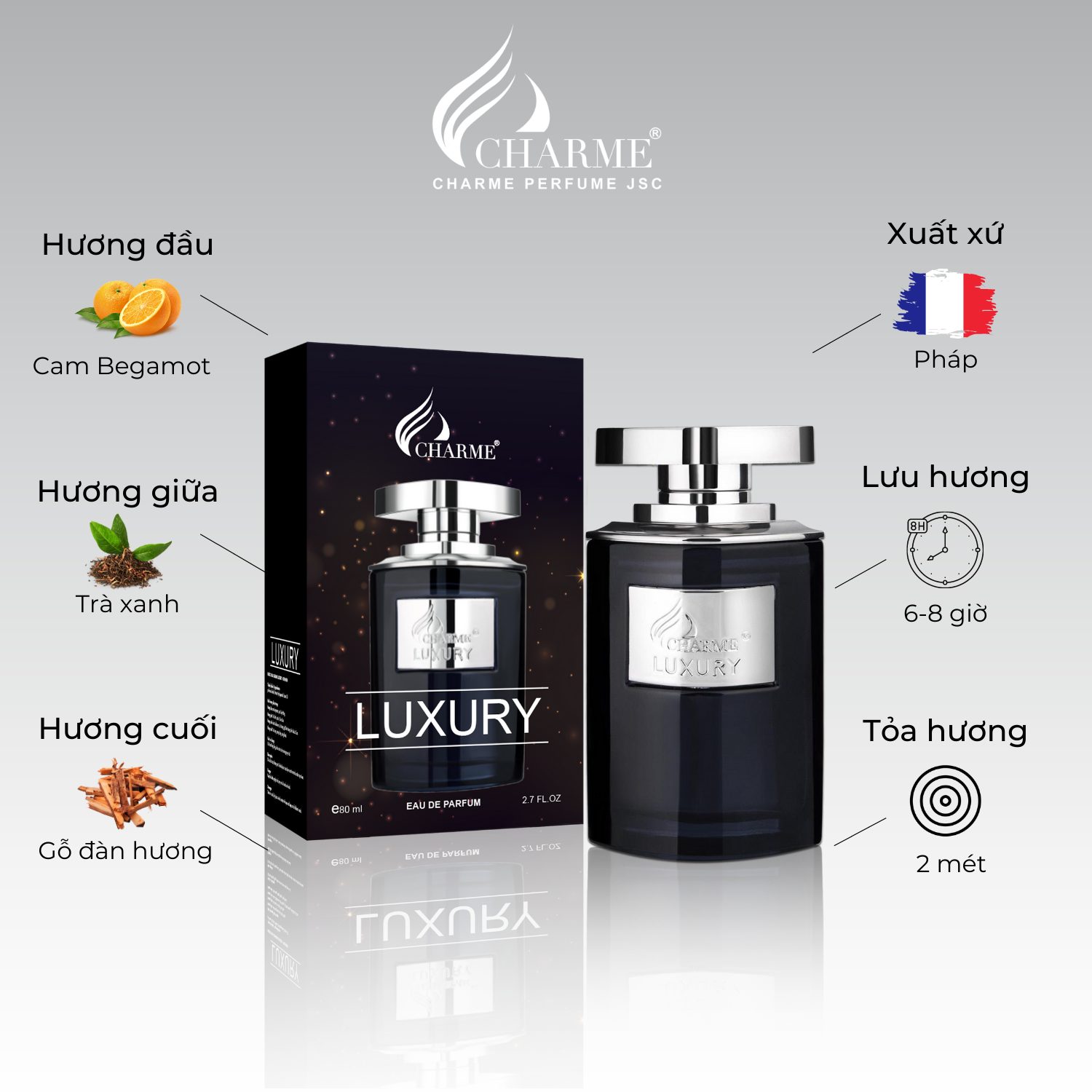Nước Hoa Nam Cao Cấp Charme Luxury 80ml hương mát lạnh , thơm lâu