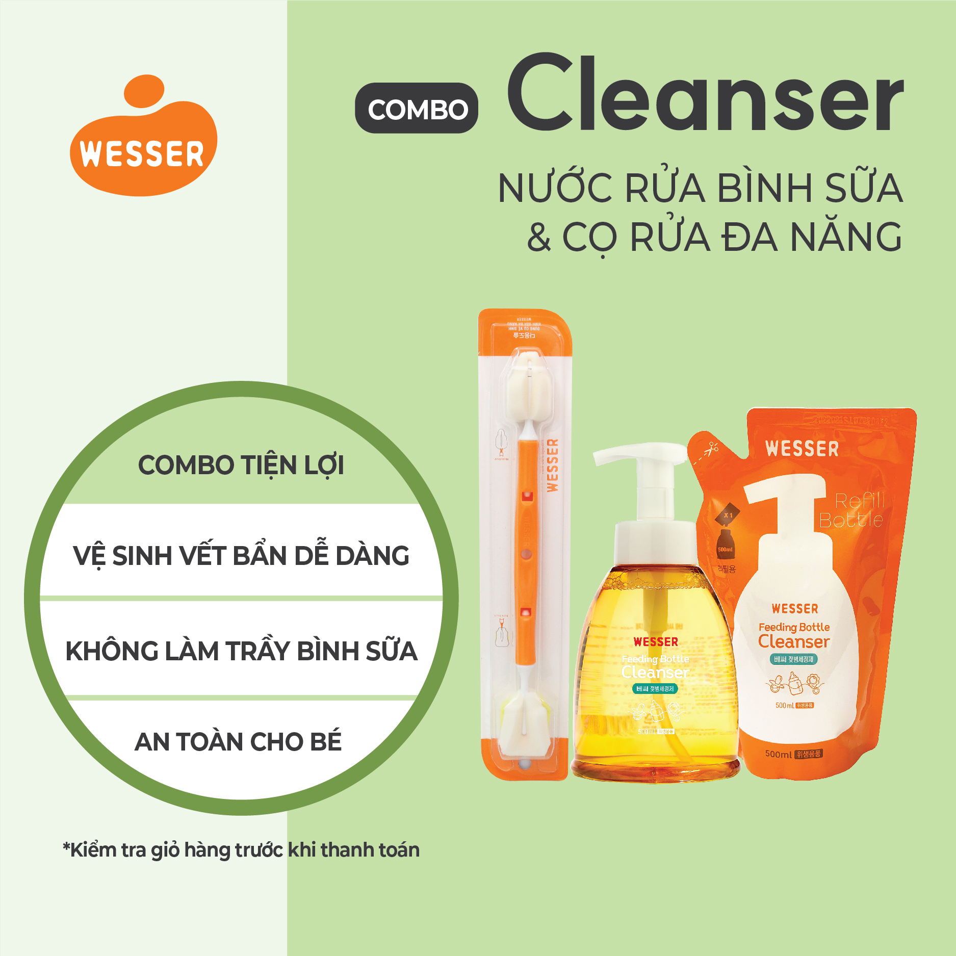 Combo Nước rửa bình sữa + Dụng cụ vệ sinh bình sữa đa năng
