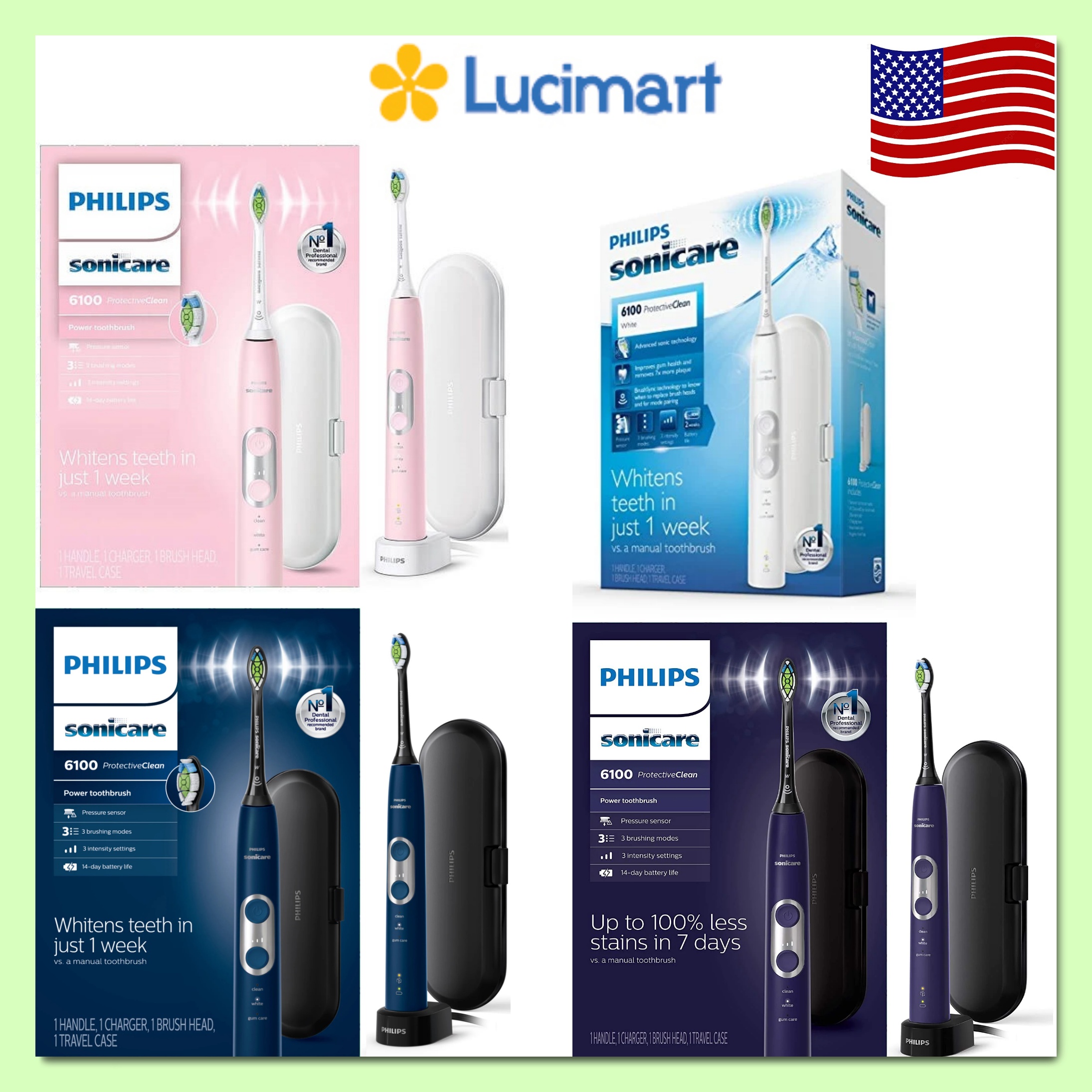 Bàn chải điện Philips Sonicare ProtectiveClean 4100, 4300, Optimal, 6100, 7300 [Hàng Mỹ]