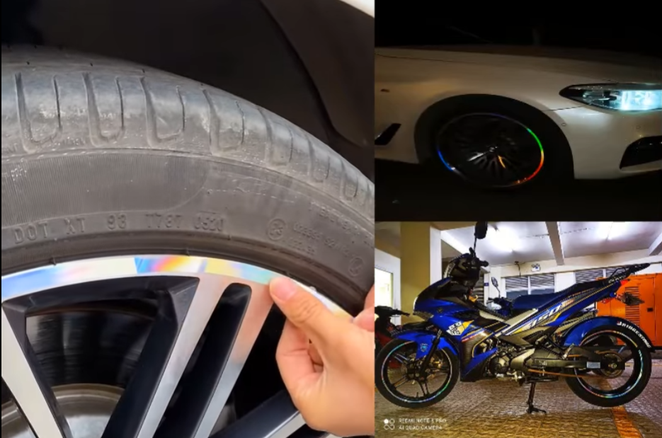 Decal 7 Màu Phản gián vành xe ô tô xe máy