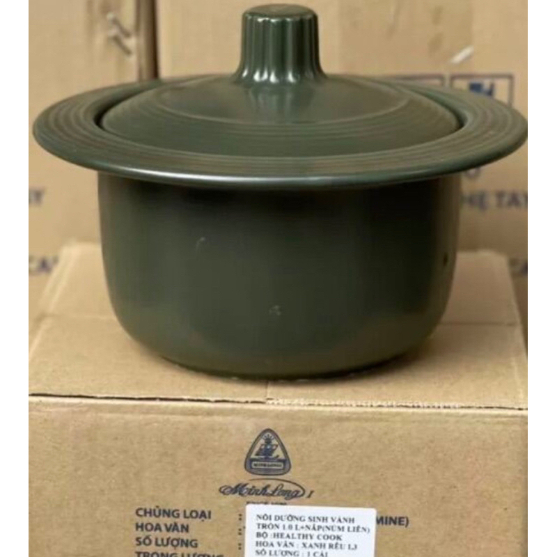 Nồi sứ dưỡng sinh 1l vành tròn minh long - màu xanh rêu -