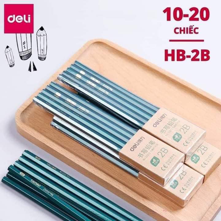 Set 10 chiếc bút chì 2B DE LI đầu bằng