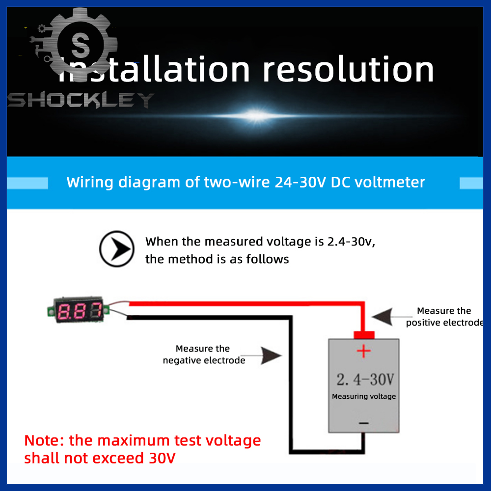 Shockley, Thiết Bị Kiểm Tra Điện Áp  Vôn Kế DC Kỹ Thuật Số Mini DC 3.7~30V Với Màn Hình LED 0.28 Inch