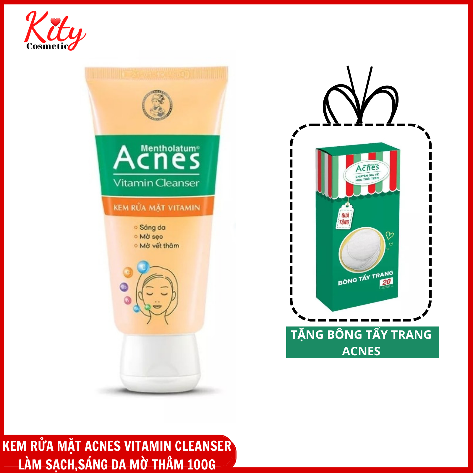 Kem rửa mặt giúp làm sạch, sáng da, mờ thâm vitamin Acnes Cleanser 100g