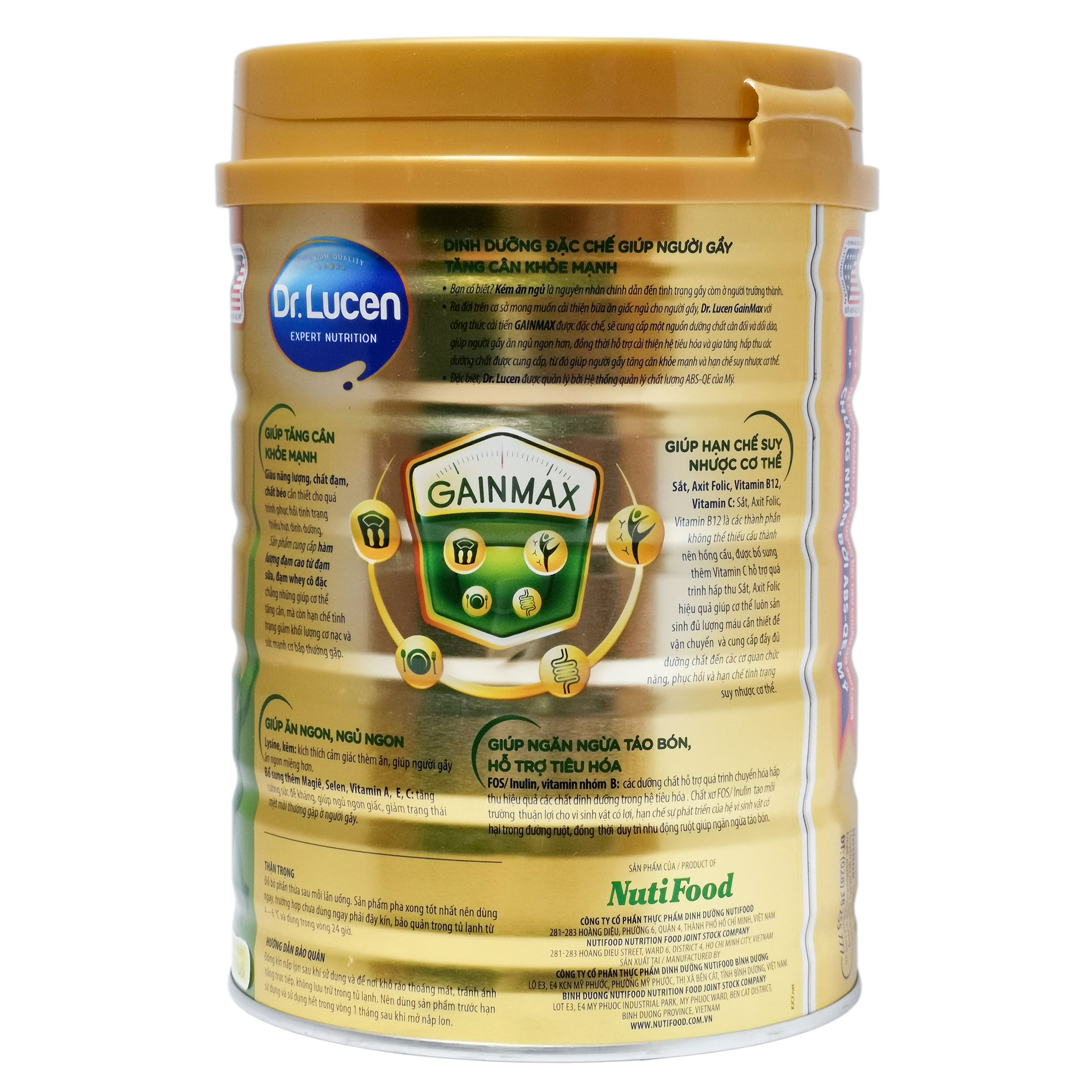 Sữa Bột Nutifood Dr.Lucen GainMax Hộp 900g (Dinh dưỡng đặc chế giúp người gầy TĂN CÂN KHỎE MẠNH)