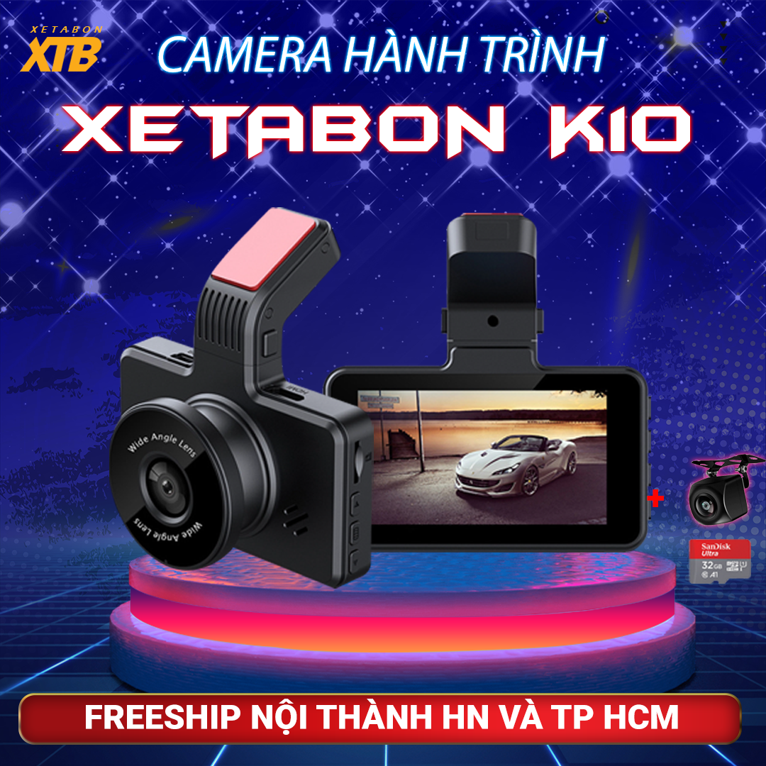 Camera hành trình ô tô K10 Xetabon kết nối điện thoại, định vị GPS, hiện thị tốc độ Camera kép FHD bảo hành 12 tháng