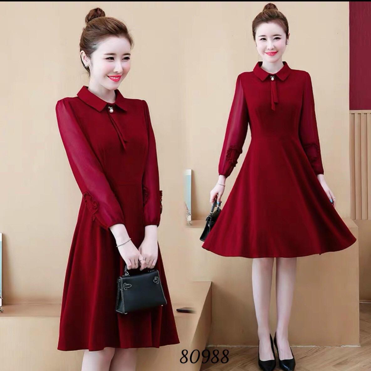 [HCM]ĐẦM XÒE CÔNG SỞ DÀI TAY ĐÍNH NƠ DỄ THƯƠNG