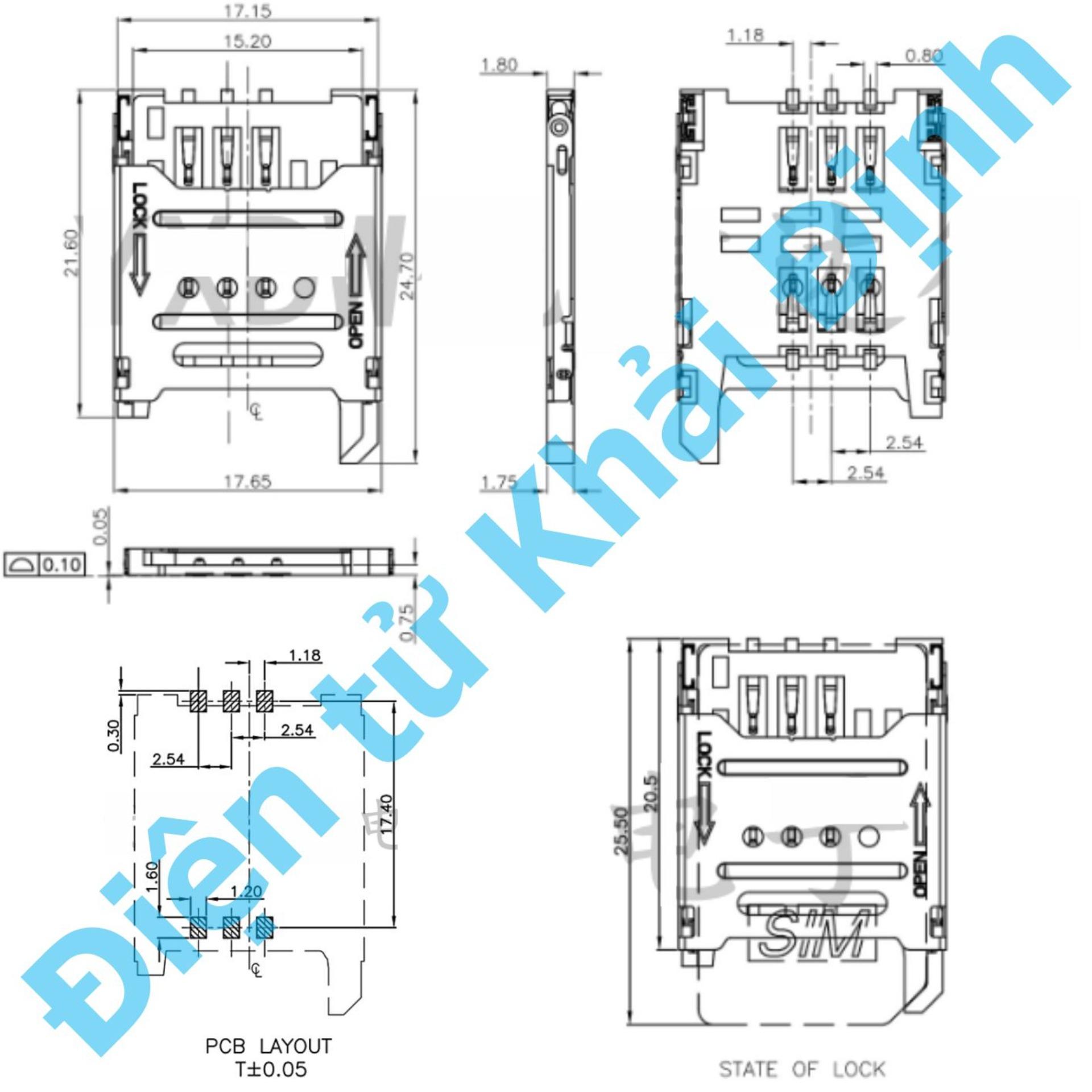 10 cái Socket SIM, khay SIM 6P, nắp sắt kde5394