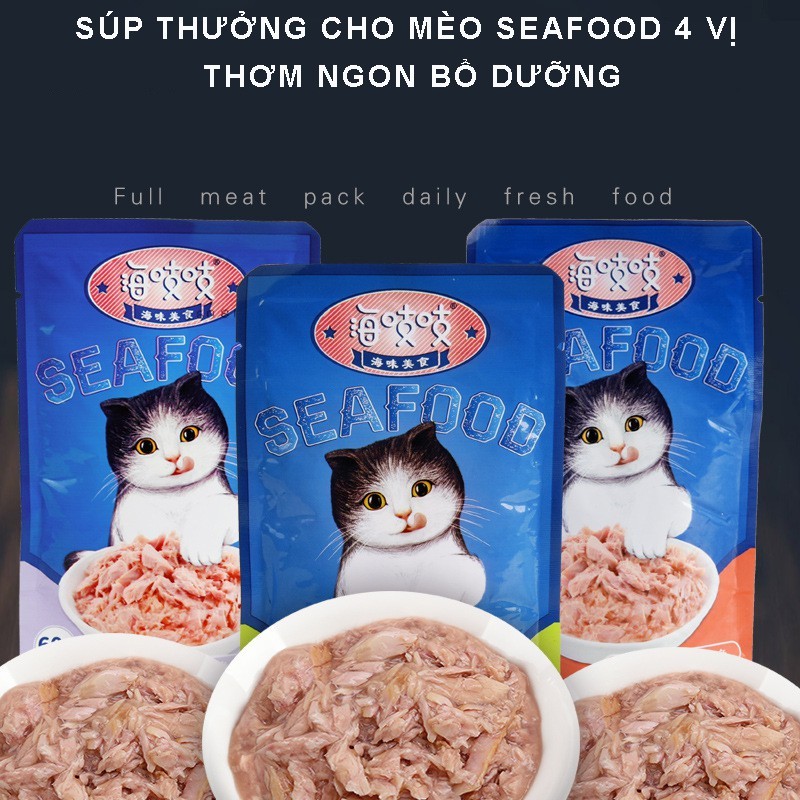 Súp thưởng cho mèo SEAFOOD 4 vị thơm ngon , bổ dưỡng dành cho thú cưng- 60g csp40