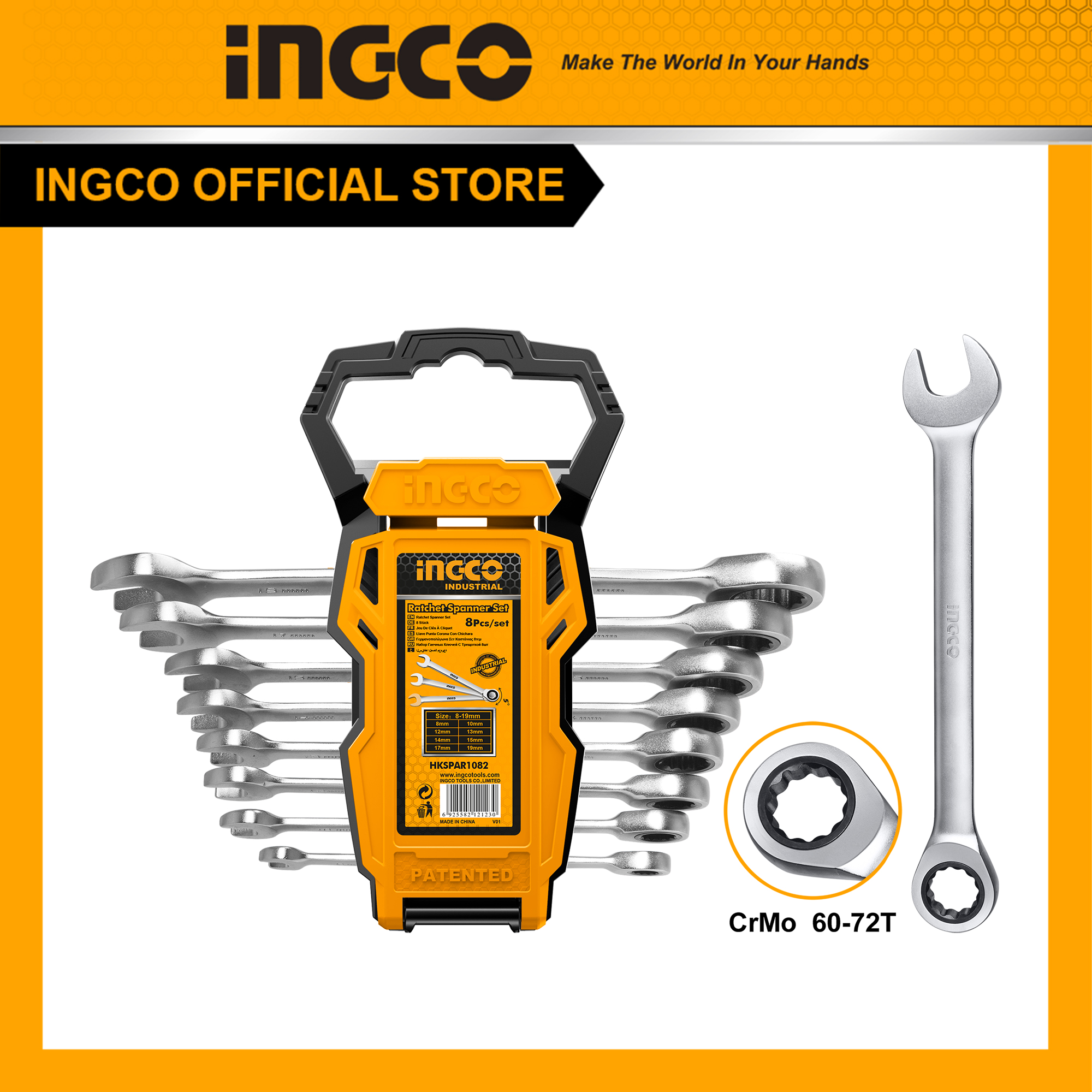 Bộ 8 cờ lê miệng vòng hai chiều ingco hkspar1082 8-19mm | hkspa1088 6-19mm