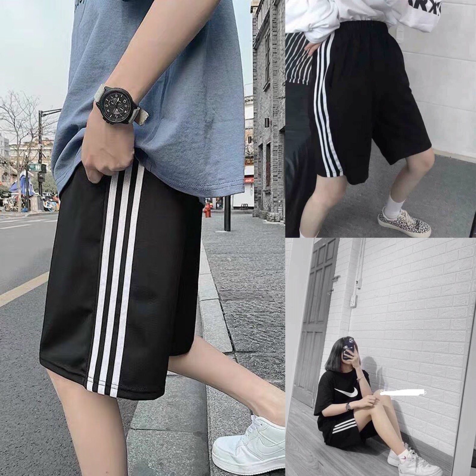 Quần thể thao unisex 3 sọc lửng basic ống rộng/ Quần short dáng suông ulzzang thời trang hàn quốc - xuongmaythaothuy