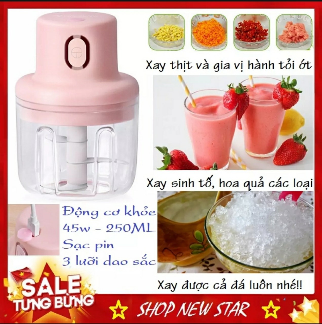 Máy xay tỏi ớt bằng điện mini - Máy xay tỏi ớt - máy xay thịt - tỏi ớt cầm tay - sạc bằng điện - dung tích lớn - nhỏ gọn - dễ dàng sử dụng - xay thức ăn nhanh chóng