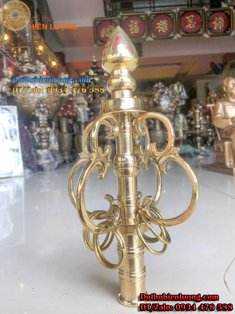 Đầu tích trượng màu vàng bằng đồng thau cao 25cm