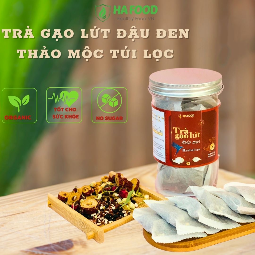 Trà gạo lứt túi lọc Hafood, trà gạo lứt đậu đen thảo mộc, giảm cân, ăn kiêng, thực dưỡng