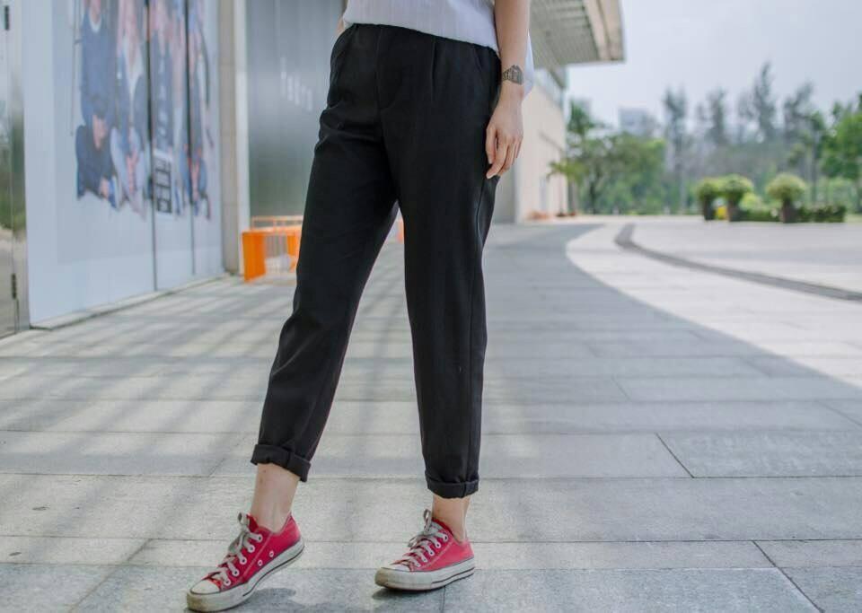 [HCM]Quần baggy kaki nữ ống suông đen