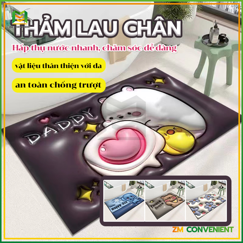 Thảm lau chân in hình 3D siêu THẢM LAU CHÂN, THẢM CHÙI CHÂN 3D CHỐNG TRƠN TRƯỢT SIÊU THẤM NHÀ TẮM ,NHÀ BẾP 40x60CM