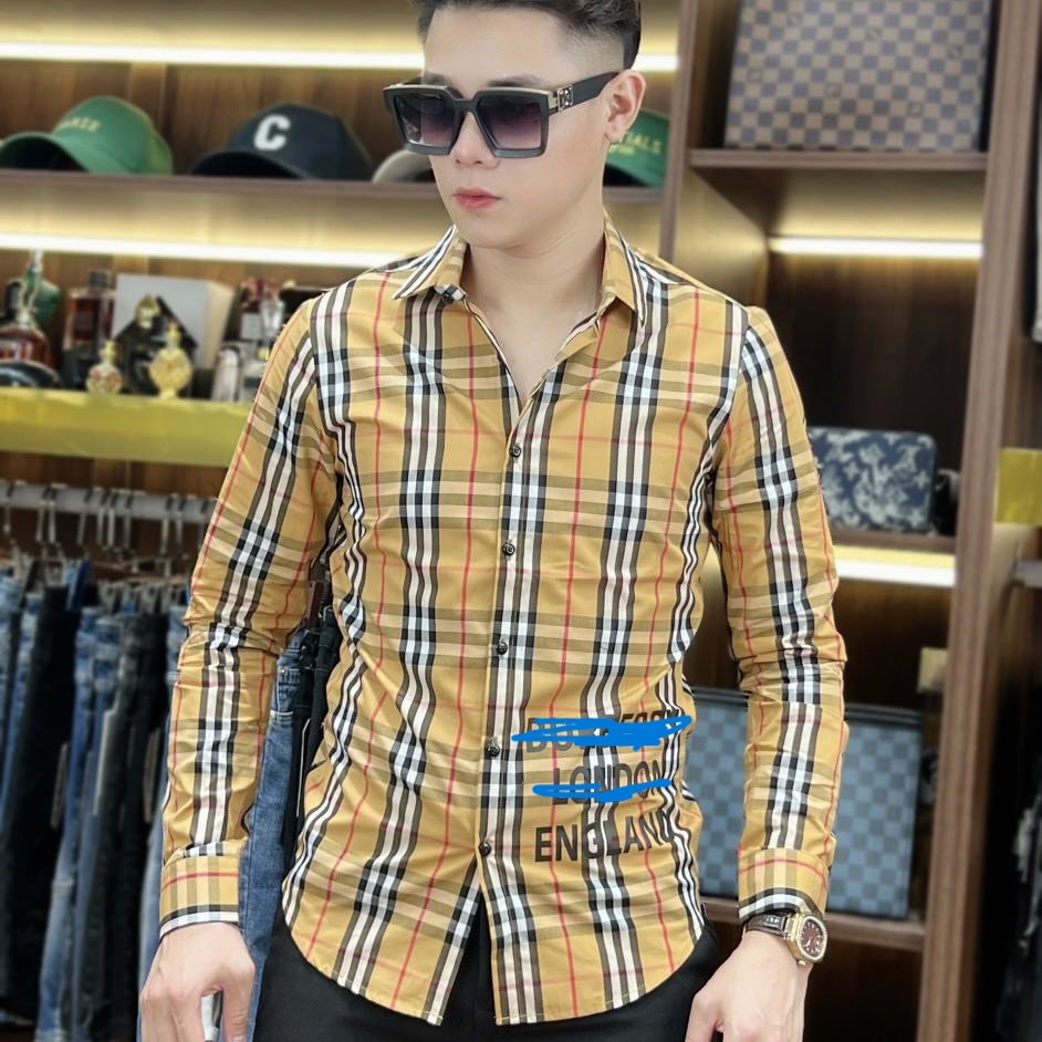 Men's premium ripped hem two pockets striped plaid long sleeve shirts