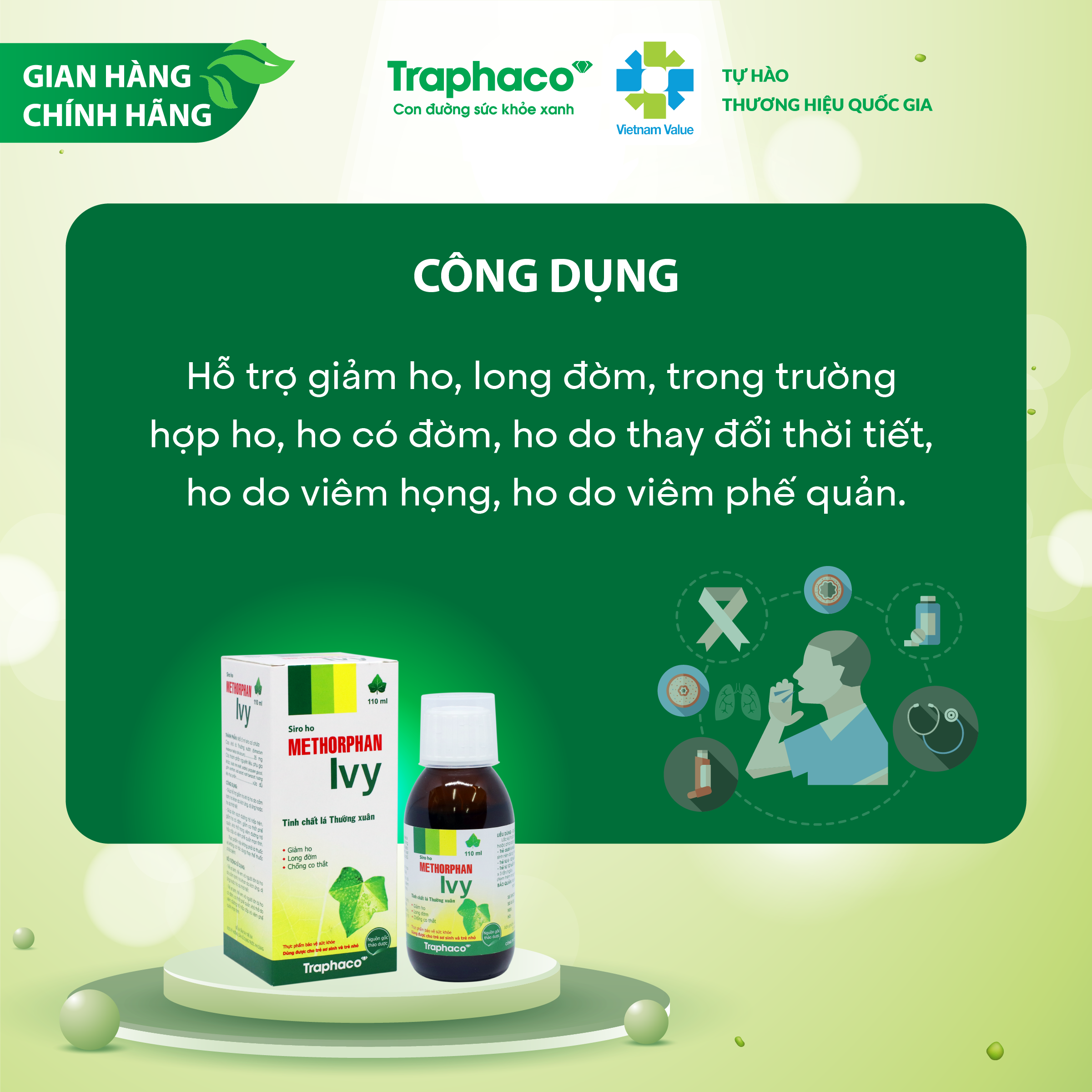 TPBVSK SIRO METHORPHAN IVY - HỖ TRỢ GIẢM HO - LONG ĐỜM - CHỐNG CO THẮT