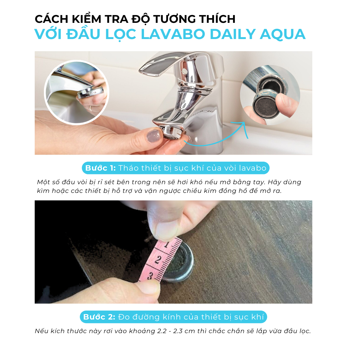 Bộ Đầu Vòi Tăng Áp Lọc Nước Daily Aqua Dành Cho Bồn Rửa Chén, Rửa Tay, Rửa Mặt, Bồn Lavabo