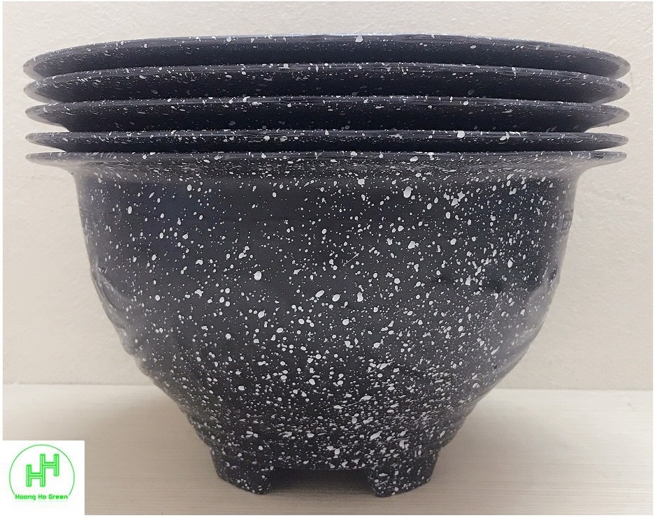 5 Chậu Nhựa Giả Đá Đen T280 Có Chân Cường Hằng Trồng Hoa Cây Cảnh