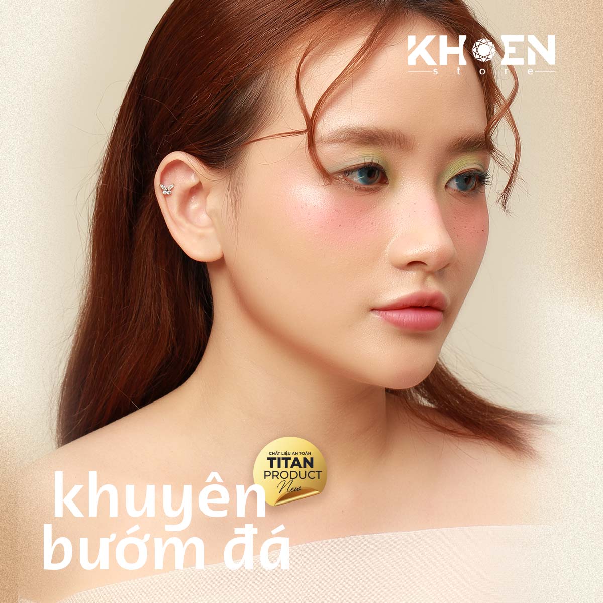 (1 Chiếc) Khuyên tai Bướm Đá - Titanium G23 - Khoen store