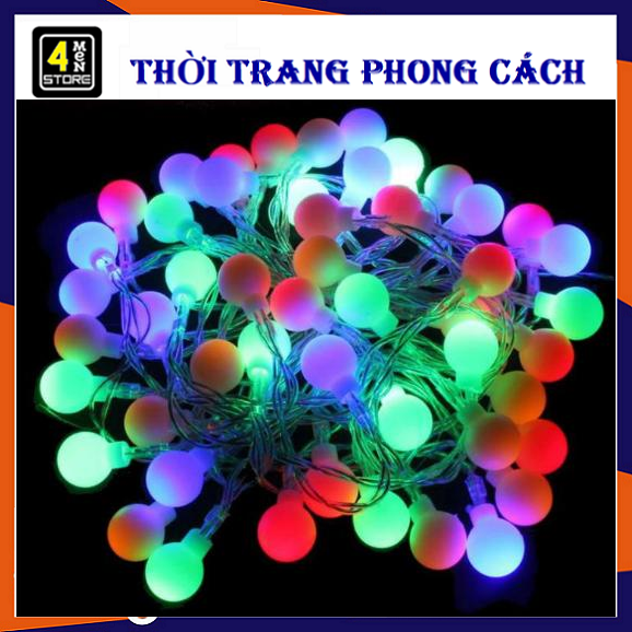 Dây Đèn Nháy Bóng Tròn To 7 Màu - Đèn Trang Trí  Loại 40 , 60 , 100 bóng - Dây Đèn Led Lấp Lánh Đêm Noel ⚡ Xinh Lung Linh ⚡