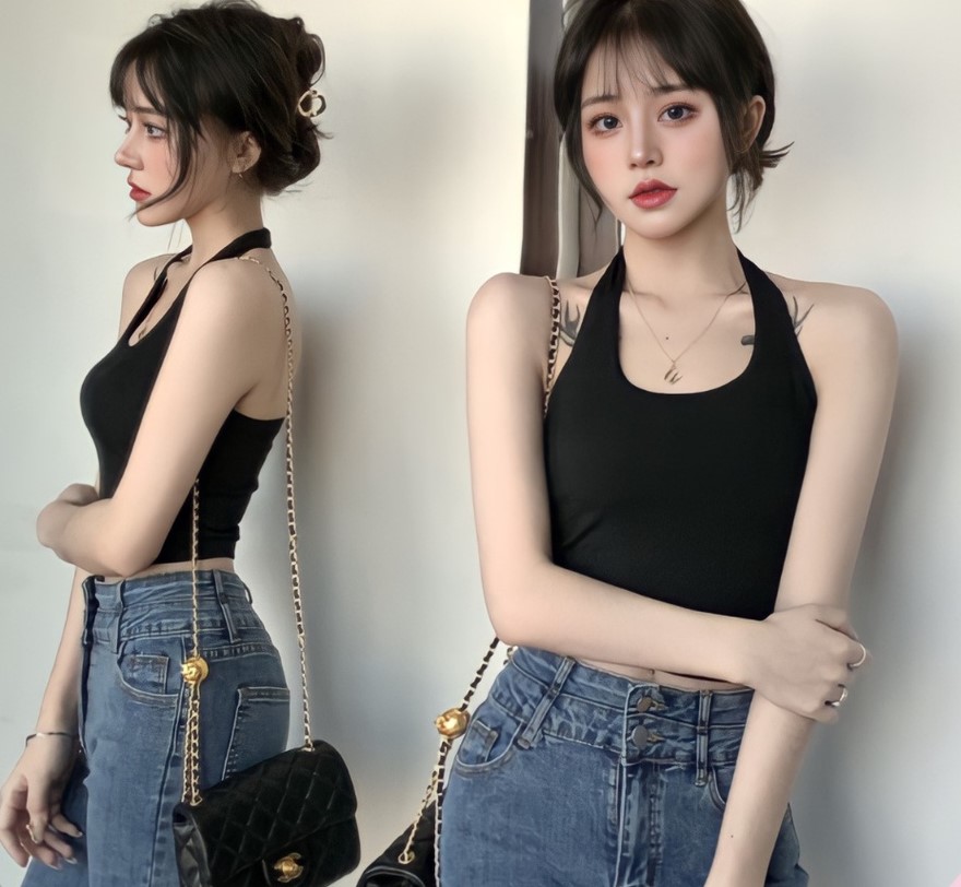 Áo hở lưng choàng dây dáng croptop A3-HL - áo ba lỗ cổ yếm nữ trơn