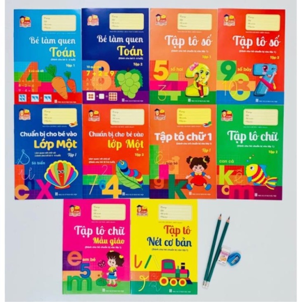 Bộ 10 cuốn tập tô, tập viết chữ cho bé từ 4-6 tuổi vào lớp 1 tặng kèm bút, sách luyện viết, tập tô vẽ giúp bé cảm nhận về màu sắc, luyện viết chữ đẹp, tăng sự khéo léo cho bé