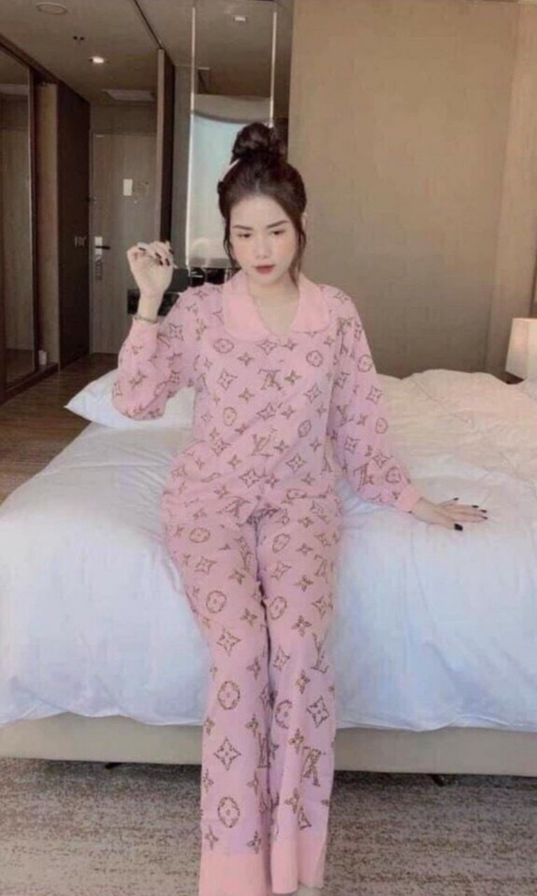 Bộ Lụa Cổ Sen Tay Dài , Đồ ngủ nữ pijama lụa mango mặc nhà dài tay lụa cao cấp dễ thương