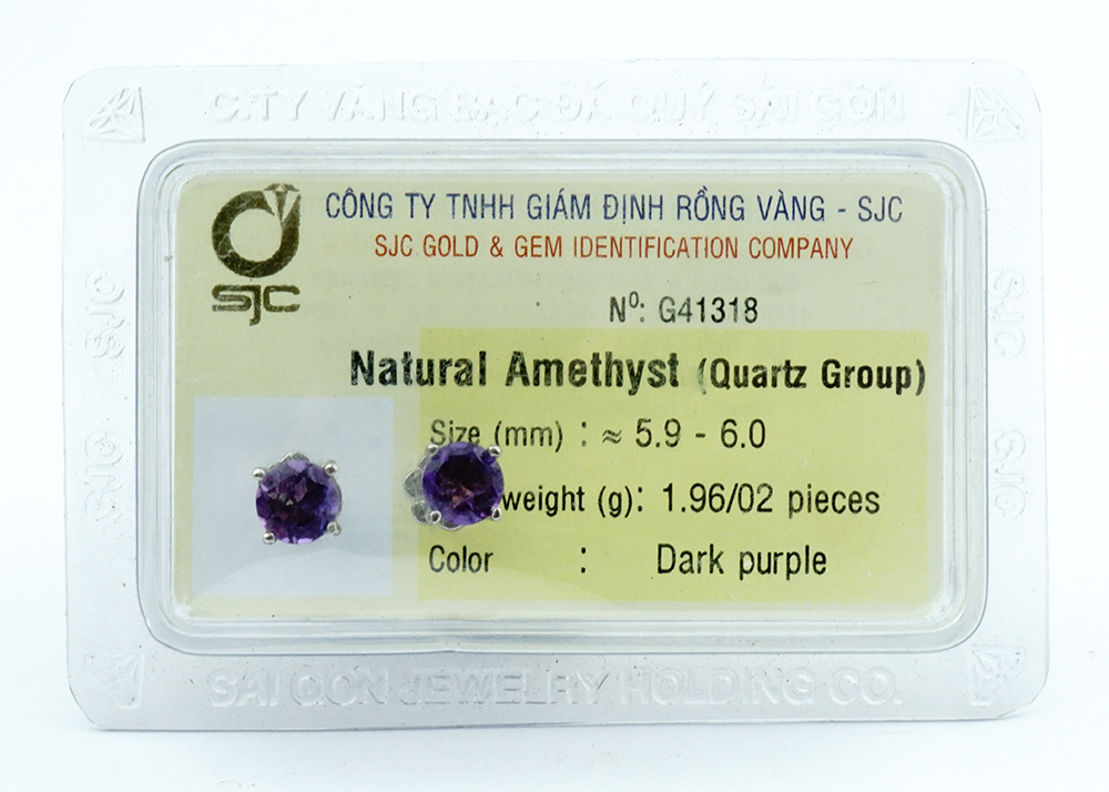 Cặp Bông tai nữ đính đá Amethyst tự nhiên hình Oval