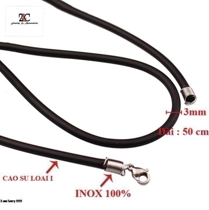 Dây chuyền nam cao su đen 3mm khóa inox không đen- dcnaqc21