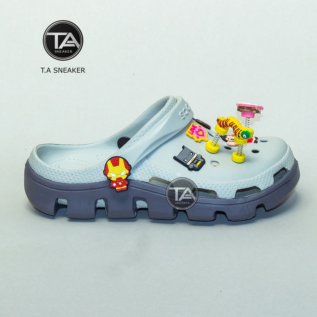 Dép crocs, sục cross ghi quai ngang cá sấu nhựa cao cấp Tặng 12 sticker gắn siêu đẹp