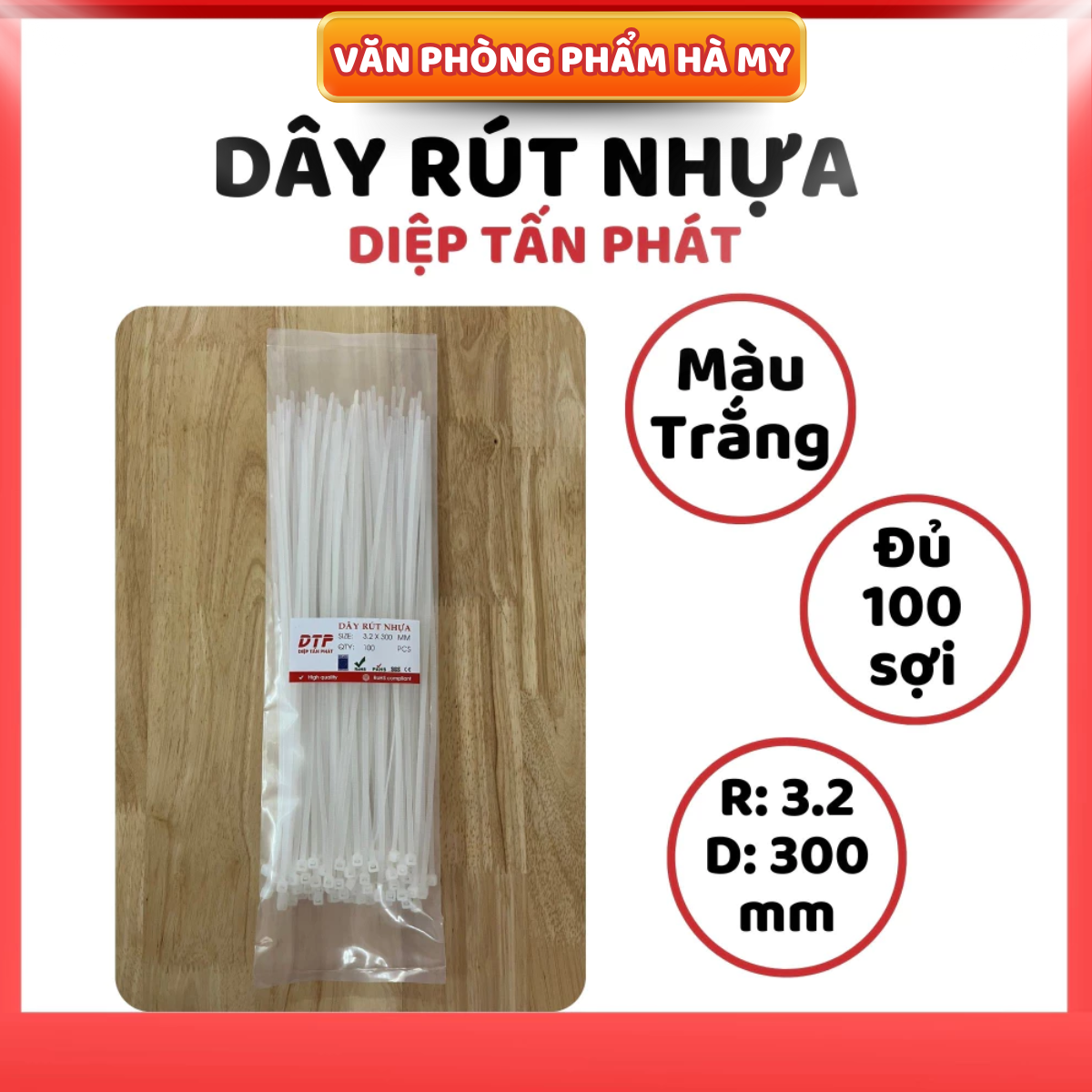 Bịch 100 Sợi Dây rút nhựa 30 cm màu trắng